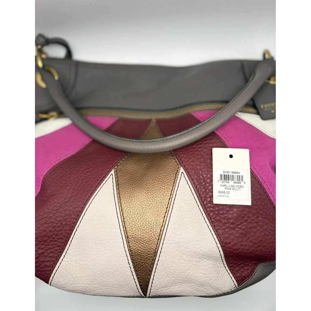 Fossil Karli Large Hobo Bag Pink Multi Leather Suede Colorblock SHB1169664